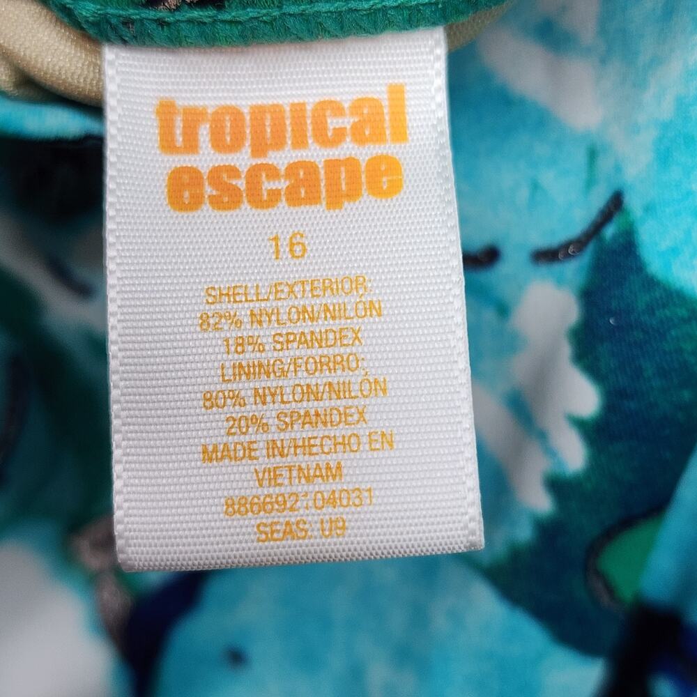 NWT Tropical Escape Swimsuit SZ 16 1 piece Cabana Blue Silver Metallic Ruching - Picture 6 of 9